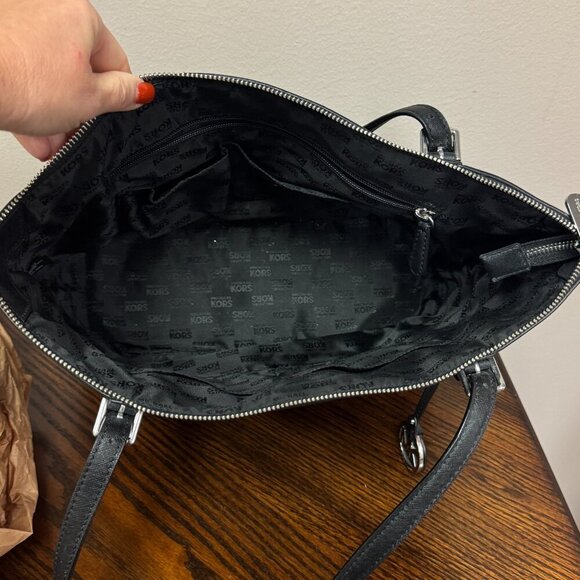 Michael Kors "Charlotte" Large Top-Zip Tote – Black Logo & Leather – Gently Used - Picture 7 of 7
